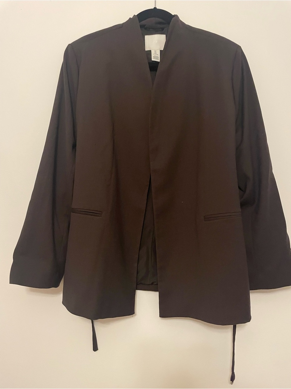 H&M Dark Brown Collarless Open-Front Blazer